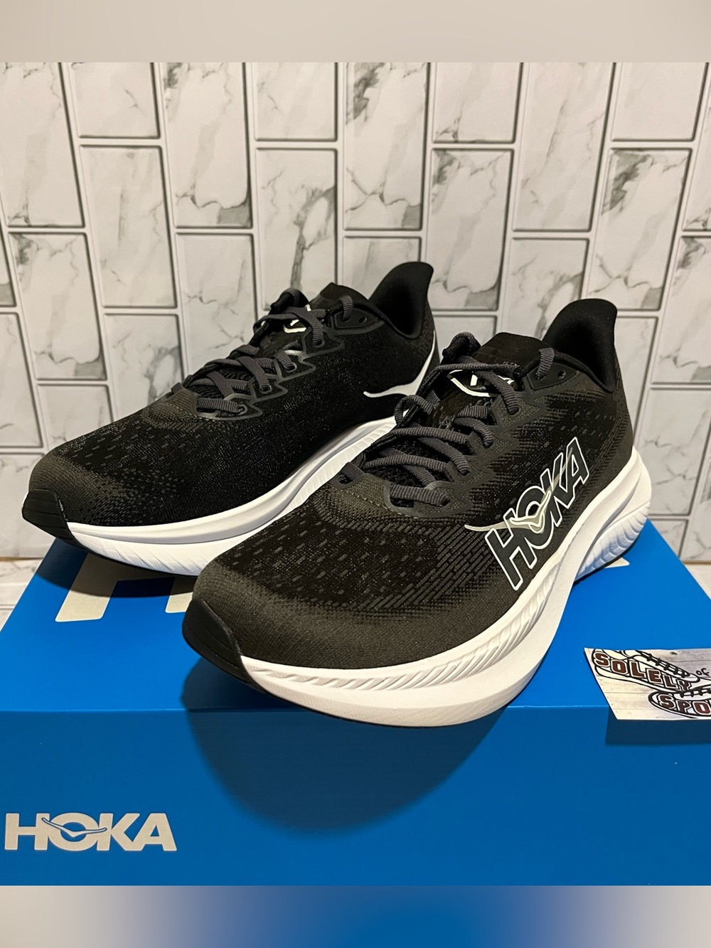 New Hoka One One Mach 6 Running Shoes Black White Mens Size Training Gym - Picture 2 of 16
